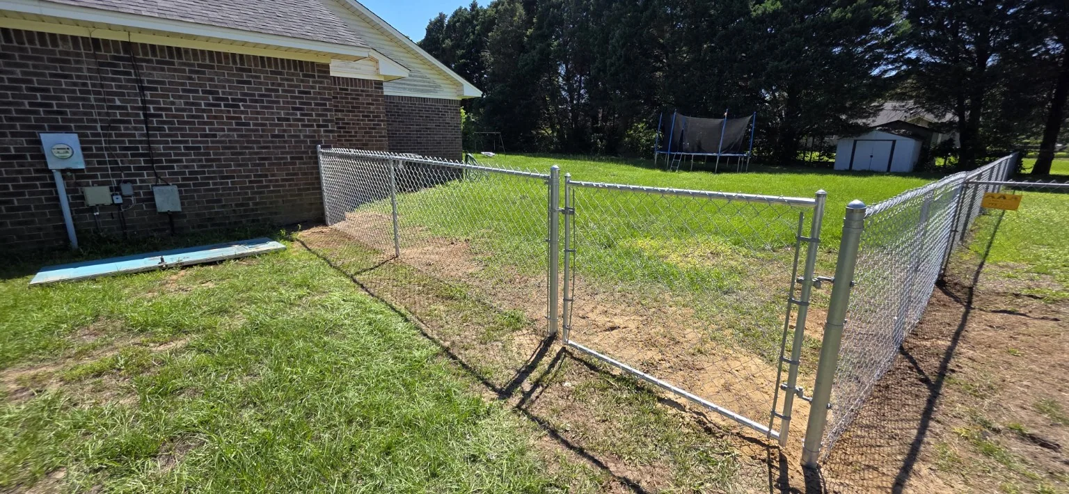 Galvanized chain-link fenced yard
