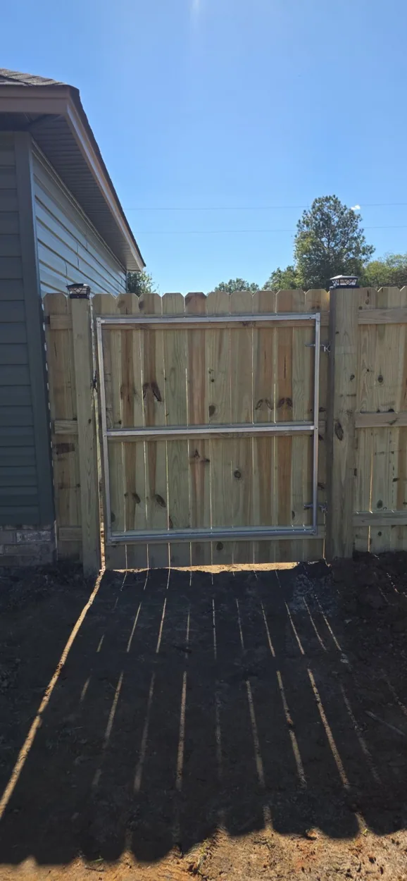 Custom wood privacy walk gate with steel frame